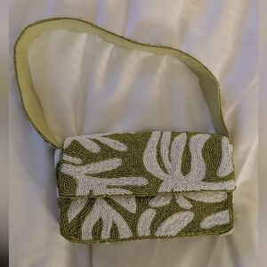 Beaded Green and White Bag